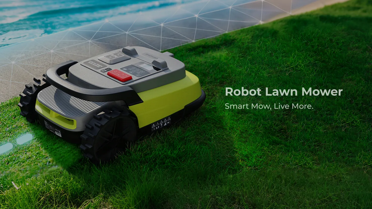 Robot tondeuse Treflo M10 sur une pelouse verte